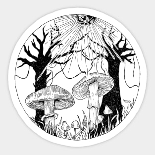 Enchanted forest with mushrooms Sticker